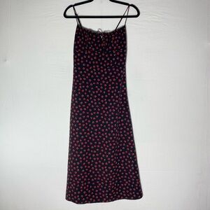 Peiran 90s Vibes Retro Black Red Ditsy Floral Rose Print Spaghetti Strap Dress S